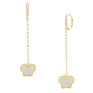 NIB Jan-kou Butterfly Collection Mother of Pearl Drop Earrings 14k plated UFT